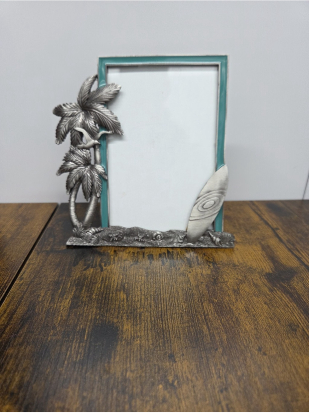 Pewter Photo Frame Tropical Island Palm Trees Surfboard Enamel 4x6